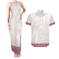 Samoa Siapo Red Trimmed Couples Matching Tank Maxi Dress and Hawaiian Shirt Samoa White Sunday - Polynesian Pride
