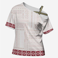 Samoa Siapo Red Trimmed Cross Shoulder Shirt Samoa White Sunday - Polynesian Pride