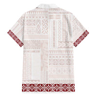 Samoa Siapo Red Trimmed Family Matching Off Shoulder Short Dress and Hawaiian Shirt Samoa White Sunday - Polynesian Pride