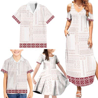 Samoa Siapo Red Trimmed Family Matching Summer Maxi Dress and Hawaiian Shirt Samoa White Sunday - Polynesian Pride