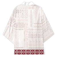 Samoa Siapo Red Trimmed Kimono Samoa White Sunday - Polynesian Pride
