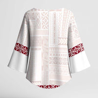 Samoa Siapo Red Trimmed Kimono Sleeve Blouse Samoa White Sunday - Polynesian Pride