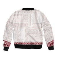 Samoa Siapo Red Trimmed Sleeve Zip Bomber Jacket Samoa White Sunday - Polynesian Pride