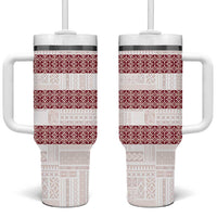 Samoa Siapo Red Trimmed Tumbler With Handle Samoa White Sunday - Polynesian Pride