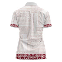 Samoa Siapo Red Trimmed Women Polo Shirt Samoa White Sunday - Polynesian Pride
