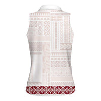 Samoa Siapo Red Trimmed Women Sleeveless Polo Shirt Samoa White Sunday - Polynesian Pride