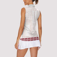 Samoa Siapo Red Trimmed Women Sleeveless Polo Shirt Samoa White Sunday - Polynesian Pride