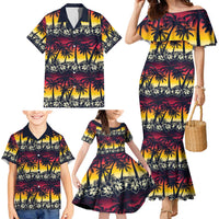 Hawaii Hibiscus Palm Tree Sunset Family Matching Mermaid Dress and Hawaiian Shirt Tropical Style - Polynesian Pride
