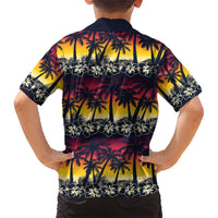 Hawaii Hibiscus Palm Tree Sunset Family Matching Short Sleeve Bodycon Dress and Hawaiian Shirt Tropical Style - Polynesian Pride