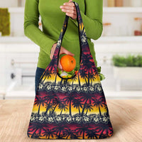Hawaii Hibiscus Palm Tree Sunset Grocery Bag Tropical Style - Polynesian Pride