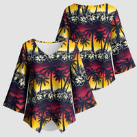 Hawaii Hibiscus Palm Tree Sunset Kimono Sleeve Blouse Tropical Style - Polynesian Pride