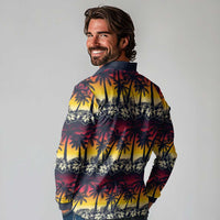 Hawaii Hibiscus Palm Tree Sunset Long Sleeve Polo Shirt Tropical Style - Polynesian Pride