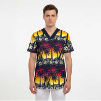 Hawaii Hibiscus Palm Tree Sunset Scrub Top Tropical Style - Polynesian Pride