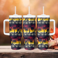 Hawaii Hibiscus Palm Tree Sunset Tumbler With Handle Tropical Style - Polynesian Pride
