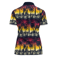 Hawaii Hibiscus Palm Tree Sunset Women Polo Shirt Tropical Style - Polynesian Pride