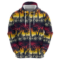 Hawaii Hibiscus Palm Tree Sunset Zip Hoodie Tropical Style - Polynesian Pride