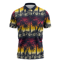 Hawaii Hibiscus Palm Tree Sunset Zipper Polo Shirt Tropical Style LT01 Multicolor - Polynesian Pride