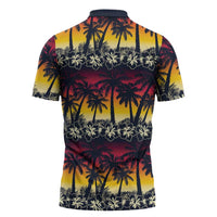Hawaii Hibiscus Palm Tree Sunset Zipper Polo Shirt Tropical Style LT01 - Polynesian Pride