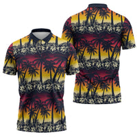 Hawaii Hibiscus Palm Tree Sunset Zipper Polo Shirt Tropical Style LT01 - Polynesian Pride