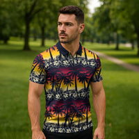 Hawaii Hibiscus Palm Tree Sunset Zipper Polo Shirt Tropical Style LT01 - Polynesian Pride