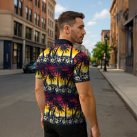 Hawaii Hibiscus Palm Tree Sunset Zipper Polo Shirt Tropical Style LT01 - Polynesian Pride