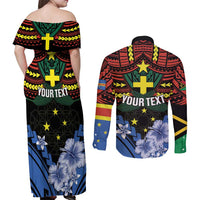 Personalised Vanuatu Tafea Province Couples Matching Off Shoulder Maxi Dress and Long Sleeve Button Shirt Unique Tropical Tribal Pattern LT01 - Polynesian Pride