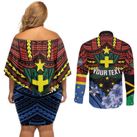 Personalised Vanuatu Tafea Province Couples Matching Off Shoulder Short Dress and Long Sleeve Button Shirt Unique Tropical Tribal Pattern LT01 - Polynesian Pride