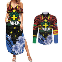Personalised Vanuatu Tafea Province Couples Matching Summer Maxi Dress and Long Sleeve Button Shirt Unique Tropical Tribal Pattern LT01 Colorful - Polynesian Pride