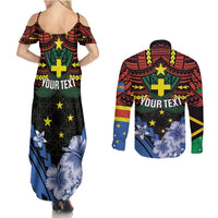 Personalised Vanuatu Tafea Province Couples Matching Summer Maxi Dress and Long Sleeve Button Shirt Unique Tropical Tribal Pattern LT01 - Polynesian Pride