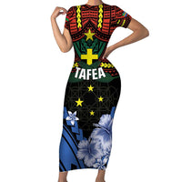 Personalised Vanuatu Tafea Province Short Sleeve Bodycon Dress Unique Tropical Tribal Pattern LT01 Long Dress Colorful - Polynesian Pride