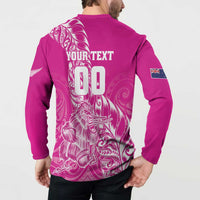 Custom New Zealand Rugby Silver Fern Button Sweatshirt Aotearoa Kiwi Maori Pink Version - Polynesian Pride