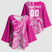 Custom New Zealand Rugby Silver Fern Kimono Sleeve Blouse Aotearoa Kiwi Maori Pink Version - Polynesian Pride