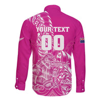 Custom New Zealand Rugby Silver Fern Long Sleeve Button Shirt Aotearoa Kiwi Maori Pink Version - Polynesian Pride
