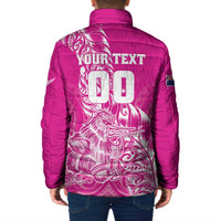 Custom New Zealand Rugby Silver Fern Padded Jacket Aotearoa Kiwi Maori Pink Version - Polynesian Pride