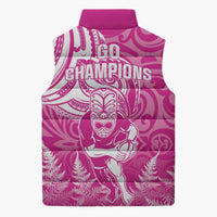 New Zealand Silver Fern Rugby All Pink Sleeveless Puffer Jacket Maori Tiki Player With Ta Moko Tribal - Polynesian Pride