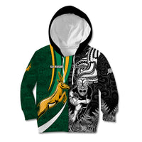 Custom New Zealand and South Africa Rugby Kid Hoodie Silver Fern Protea Pattern World Cup 2023 LT01 Art - Polynesian Pride