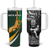 New Zealand and South Africa Rugby Tumbler With Handle Silver Fern Protea Pattern LT01 One Size: 40 oz Art - Polynesian Pride