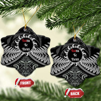 Toitu Te Tiriti Aotearoa Silver Fern Ceramic Ornament Maori Pattern LT01 Snow Flake Black - Polynesian Pride