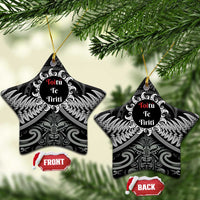 Toitu Te Tiriti Aotearoa Silver Fern Ceramic Ornament Maori Pattern LT01 Star Black - Polynesian Pride