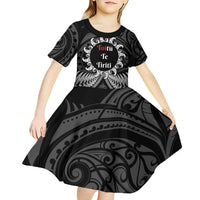 Personalised Toitu Te Tiriti Aotearoa Silver Fern Kid Short Sleeve Dress New Zealand Maori Pattern