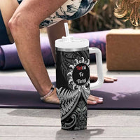 Toitu Te Tiriti Aotearoa Silver Fern Tumbler With Handle Maori Pattern LT01 - Polynesian Pride