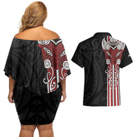 Toitu Te Reo Maori Toitu Te Whenua Toitu Te Tiriti Couples Matching Off Shoulder Short Dress and Hawaiian Shirt Maori Warrior New Zealand