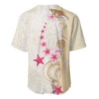 Beige Frangipani Sea Shell Baseball Jersey Starfish Polynesian Pattern LT01 - Polynesian Pride