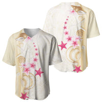 Beige Frangipani Sea Shell Baseball Jersey Starfish Polynesian Pattern LT01 - Polynesian Pride