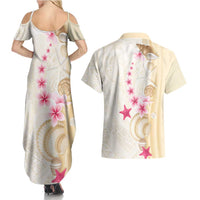 Beige Frangipani Sea Shell Couples Matching Summer Maxi Dress and Hawaiian Shirt Starfish Polynesian Pattern LT01 - Polynesian Pride