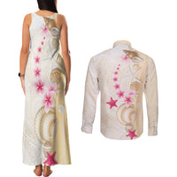Beige Frangipani Sea Shell Couples Matching Tank Maxi Dress and Long Sleeve Button Shirt Starfish Polynesian Pattern LT01 - Polynesian Pride