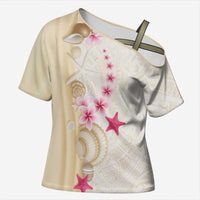 Beige Frangipani Sea Shell Cross Shoulder Shirt Starfish Polynesian Pattern LT01 Female Beige - Polynesian Pride