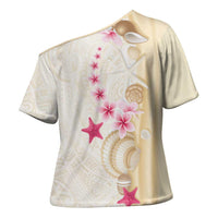 Beige Frangipani Sea Shell Cross Shoulder Shirt Starfish Polynesian Pattern LT01 - Polynesian Pride