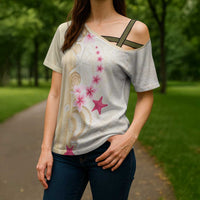 Beige Frangipani Sea Shell Cross Shoulder Shirt Starfish Polynesian Pattern LT01 - Polynesian Pride