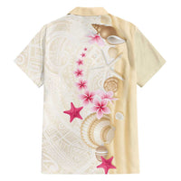 Beige Frangipani Sea Shell Family Matching Mermaid Dress and Hawaiian Shirt Starfish Polynesian Pattern - Polynesian Pride